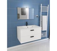 Meuble salle de bains 80 cm 2 Tiroirs Blanc avec Vasque blanche, miroir et applique Led - BOX LED