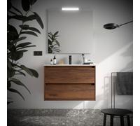 Meuble salle de bains 80cm 2 tiroirs et miroir Noyer Maya NOJA - SALGAR 105398