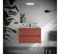 Meuble salle de bains 80cm 2 tiroirs et miroir Red Satin NOJA - SALGAR 105395