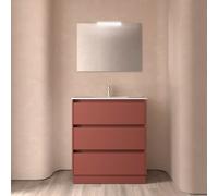 Meuble salle de bains 80cm 3 tiroirs et miroir Red Satin NOJA - SALGAR 105633