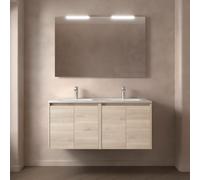 Meuble salle de bains et miroir 120cm 4 portes Chêne Naturel NOJA - SALGAR 105306
