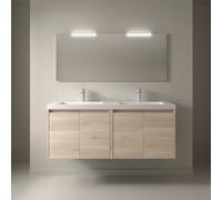 Meuble salle de bains et miroir 140cm 4 portes Chêne Naturel NOJA - SALGAR 105315