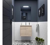 Meuble salle de bains et miroir 60cm 2 portes Chêne Naturel NOJA - SALGAR 105279