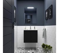 Meuble salle de bains et miroir 70cm 2 portes Black Satin NOJA - SALGAR 105284