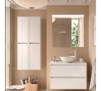 Meuble salle de bains et plan de toilette 100cm 2 tiroirs Blanc Brillant NOJA - SALGAR 105507