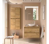 Meuble salle de bains et plan de toilette 100cm 2 tiroirs Chêne Africain NOJA - SALGAR 105514