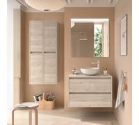 Meuble salle de bains et plan de toilette 100cm 2 tiroirs Chêne Naturel NOJA - SALGAR 105513