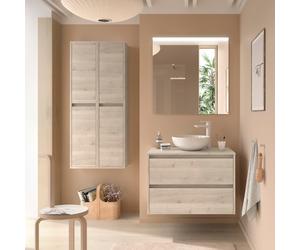 Meuble salle de bains et plan de toilette 100cm 2 tiroirs Chêne Naturel NOJA - SALGAR 105513