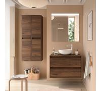 Meuble salle de bains et plan de toilette 100cm 2 tiroirs Noyer Maya NOJA - SALGAR 105515