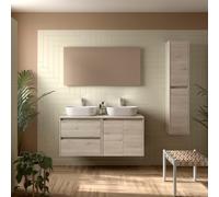 Meuble salle de bains et plan de toilette 120cm 2 tiroirs 2 portes Chêne Naturel NOJA - SALGAR 113471