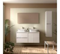 Meuble salle de bains et plan de toilette 140cm 2 tiroirs 2 portes Blanc Brillant NOJA - SALGAR 113474
