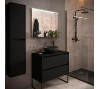 Meuble salle de bains et plan de toilette 80cm 2 tiroirs Black Satin NOJA - SALGAR 105473