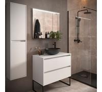 Meuble salle de bains et plan de toilette 80cm 2 tiroirs White Satin NOJA - SALGAR 105472