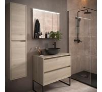 Meuble salle de bains et plan de toilette 90cm 2 tiroirs Chêne Naturel NOJA - SALGAR 105504