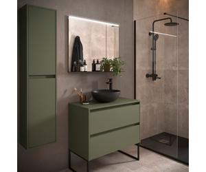 Meuble salle de bains et plan de toilette 90cm 2 tiroirs Green Satin NOJA - SALGAR 105502