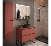Meuble salle de bains et plan de toilette 90cm 2 tiroirs Red Satin NOJA - SALGAR 105503