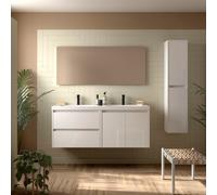 Meuble salle de bains et plan de vasque 140cm 2 tiroirs 2 portes Blanc Brillant NOJA - SALGAR 113456