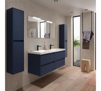 Meuble salle de bains et plan de vasque 140cm 4 tiroirs Blue Satin NOJA - SALGAR 106181