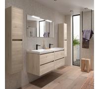 Meuble salle de bains et plan de vasque 140cm 4 tiroirs Chêne Naturel NOJA - SALGAR 106184