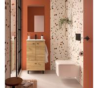 Meuble salle de bains et plan de vasque 50cm 2 portes 1 tiroir Chêne Africain INARA - SALGAR 113720