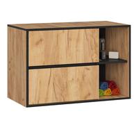 Meuble salle de bains VAMI suspendu sans vasque Chêne Craft et Noir 90 cm 2 tiroirs 2 étagères 90x45 5x60 cm