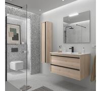 Meuble salle de bains + Vasque 100cm 2 tiroirs Chêne Naturel ATTILA - SALGAR 104919