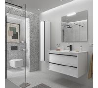 Meuble salle de bains + Vasque 100cm 2 tiroirs White Satin ATTILA - SALGAR 104914