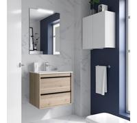 Meuble salle de bains + Vasque 70cm 2 tiroirs Chêne Naturel ATTILA - SALGAR 104901