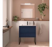 Meuble salle de bains + Vasque 80cm 2 tiroirs Blue Satin ATTILA - SALGAR 104906