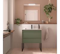 Meuble salle de bains + Vasque 80cm 2 tiroirs Green Satin ATTILA - SALGAR 104907