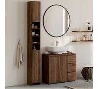 IDMarket - Meuble Colonne Salle de Bain TOMI 2 Portes 4 niches Effet Noyer