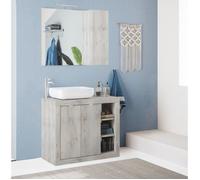 Meuble simple vasque - 2 Portes + 3 niches - L 92 x P47 x H 90cm - effet chêne pin clair