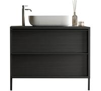 Meuble simple vasque - 2 tiroirs - L92 x H90 x P47cm - Coloris Chêne noir - STEEL