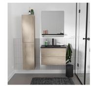 Meuble simple vasque 60cm SORRENTO Décor chêne +vasque+robinet+miroir+colonne