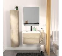 Meuble simple vasque 60cm SORRENTO Décor chêne +vasque+robinet+miroir+colonne