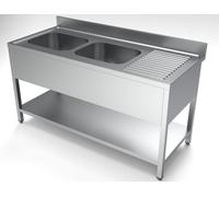 Meuble sous-évier 700 mm, 2 vasques, meuble bas, 2 ouvertures à gauche, 1600 mm