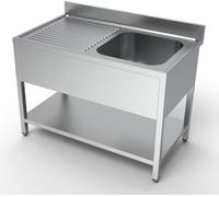 Meuble sous-évier Combisteel, 1 bac, côté droit, base en acier inoxydable, 1200 x 700 x 850 mm