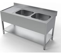 Meuble sous-évier Combisteel à 2 bacs à droite, avec base en acier inoxydable, 1600 x 700 x 850 mm