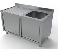 Meuble sous-évier Combisteel à 2 portes et 1 bac à droite, en acier inoxydable, 1400 x 700 x 850 mm