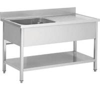Meuble sous-évier en acier inoxydable, bac simple à gauche, 120 x 60 cm