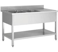 Meuble sous-évier en acier inoxydable, deux bacs à gauche, 180 x 70