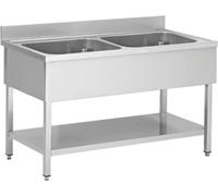 Meuble sous-évier en acier inoxydable, deux bacs au centre, 100 x 70 cm