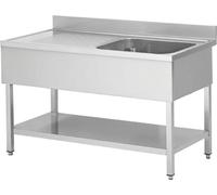 Meuble sous-évier en acier inoxydable, un bac à droite, 140 x 70 cm
