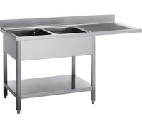 Meuble sous-évier Gastro M, double bac, côté gauche, emplacement pour lave-vaisselle, longueur 160 cm