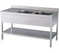 Meuble sous-évier KBS 1600x700x850 mm avec dosseret, 2 vasques à droite avec socle.