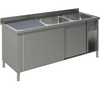 Meuble sous-évier KBS 1800x700x850 mm avec 2 bacs à droite et portes coulissantes