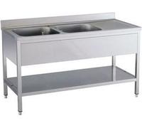 Meuble sous-évier KBS 1800x700x850 mm avec dosseret, 2 vasques à gauche avec socle.
