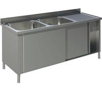 Meuble sous-évier KBS 2000x700x850 mm avec 2 bacs à gauche et portes coulissantes