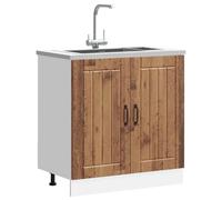 Meuble sous-évier Lucca aspect bois vieilli, 80 x 46 x 81,5 cm, en bois robuste avec pieds réglables et capacité de charge de 70 kg, meuble de cuisine pour beaucoup d'espace de rangement sous l'évier