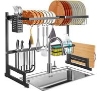 Meuble sous évier réglable, 2 niveaux, largeur réglable (65-80 cm), avec support et plan de travail.